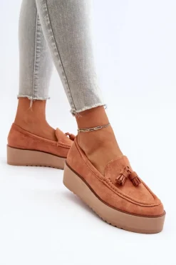 Boto Loafersy Damskie|Mokasyny Na Platformie*Mokasyny Damskie Na Platformie Z Frędzlami Pomarańczowe Mialani