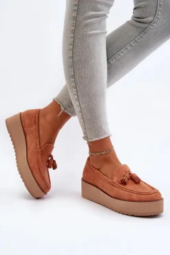 Boto Loafersy Damskie|Mokasyny Na Platformie*Mokasyny Damskie Na Platformie Z Frędzlami Pomarańczowe Mialani