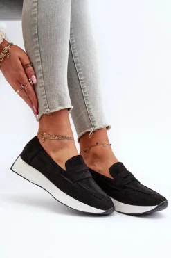 Boto Loafersy Damskie|Mokasyny Na Platformie*Mokasyny Damskie Na Platformie Eko Zamszowe Czarne Inesqua