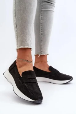 Boto Loafersy Damskie|Mokasyny Na Platformie*Mokasyny Damskie Na Platformie Eko Zamszowe Czarne Inesqua