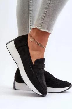 Boto Loafersy Damskie|Mokasyny Na Platformie*Mokasyny Damskie Na Platformie Eko Zamszowe Czarne Inesqua
