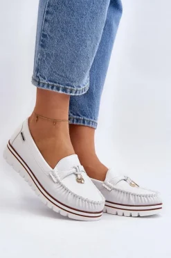 New Boto Mokasyny Damskie Na Platformie Białe Railav