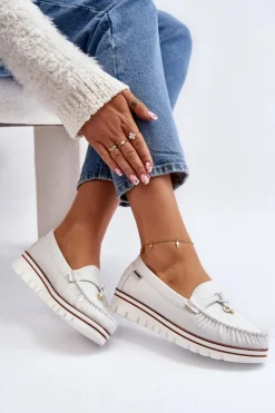 New Boto Mokasyny Damskie Na Platformie Białe Railav