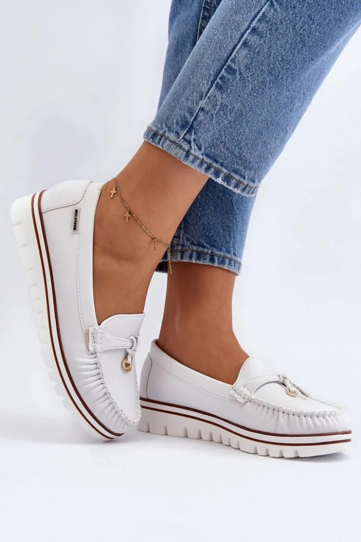 New Boto Mokasyny Damskie Na Platformie Białe Railav