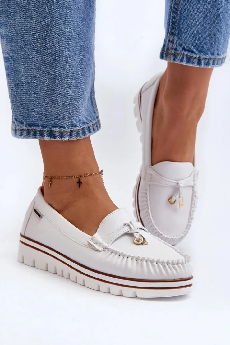 New Boto Mokasyny Damskie Na Platformie Białe Railav