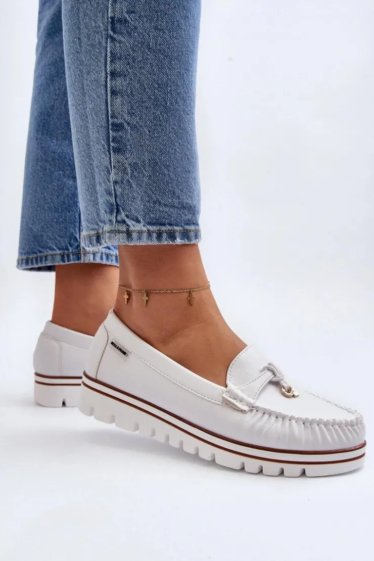 New Boto Mokasyny Damskie Na Platformie Białe Railav