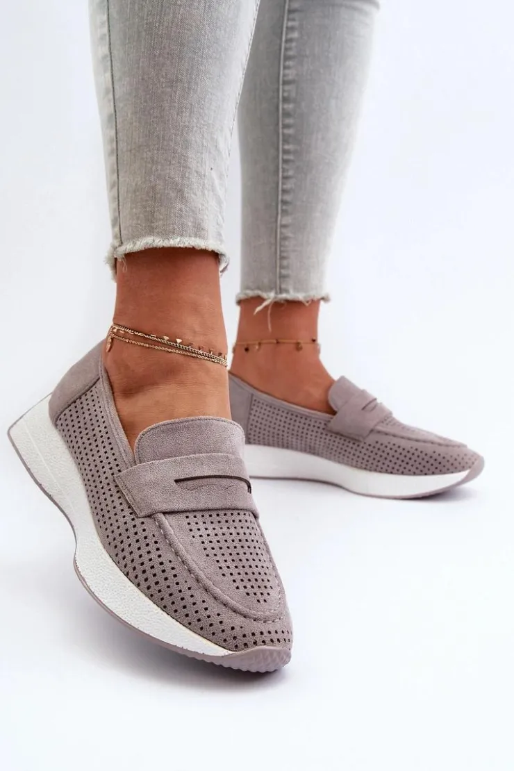 Damskie Boto Mokasyny Damskie Na Platformie Eko Zamszowe Szare Inesqua