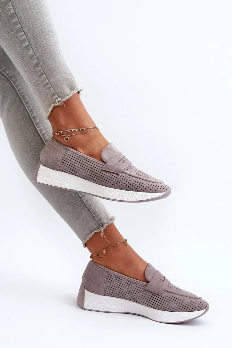 Damskie Boto Mokasyny Damskie Na Platformie Eko Zamszowe Szare Inesqua