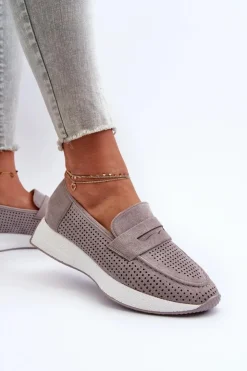 Damskie Boto Mokasyny Damskie Na Platformie Eko Zamszowe Szare Inesqua