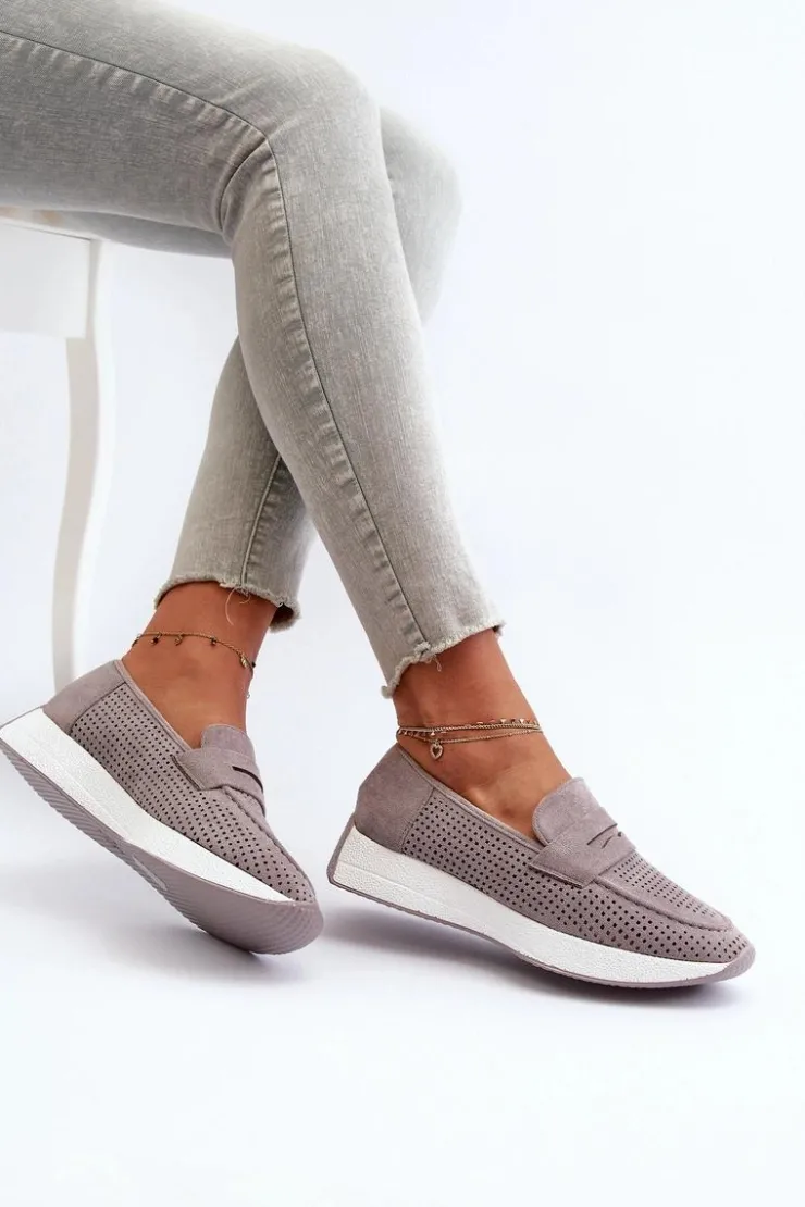 Damskie Boto Mokasyny Damskie Na Platformie Eko Zamszowe Szare Inesqua