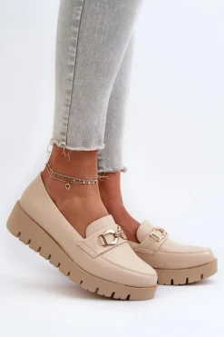 Damskie Evento Mokasyny Damskie Na Platformie Z Ozdobą Jasnobeżowe Kaldina