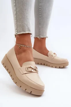 Damskie Evento Mokasyny Damskie Na Platformie Z Ozdobą Jasnobeżowe Kaldina