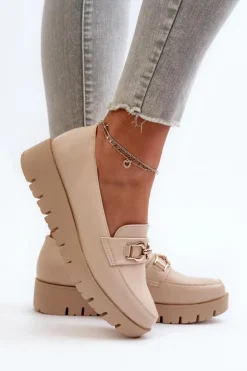 Damskie Evento Mokasyny Damskie Na Platformie Z Ozdobą Jasnobeżowe Kaldina