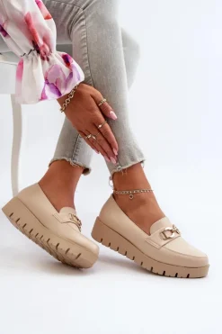 Damskie Evento Mokasyny Damskie Na Platformie Z Ozdobą Jasnobeżowe Kaldina