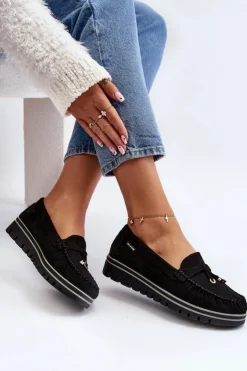 Damskie Boto Mokasyny Damskie Na Platformie Czarne Railav