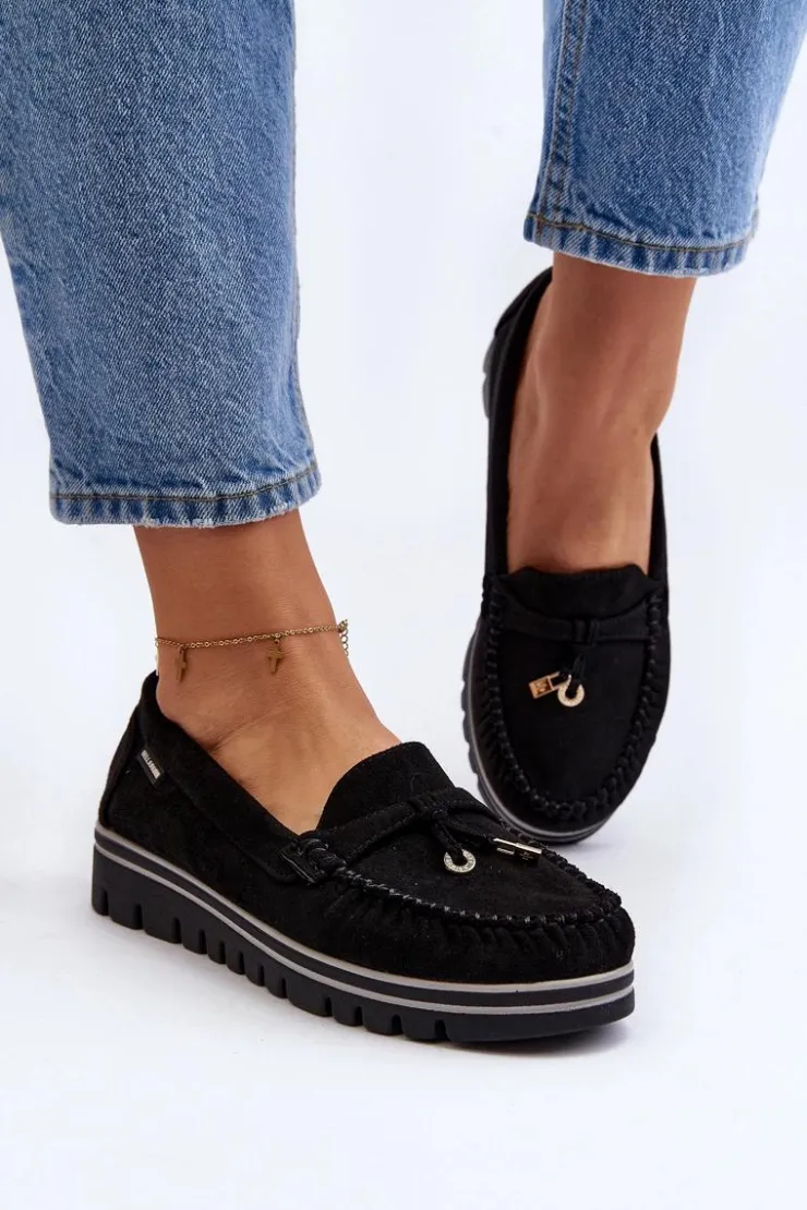 Damskie Boto Mokasyny Damskie Na Platformie Czarne Railav