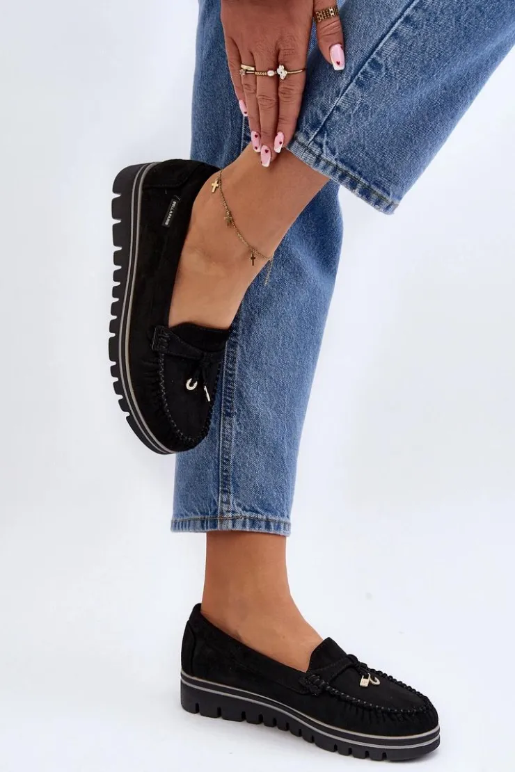 Damskie Boto Mokasyny Damskie Na Platformie Czarne Railav