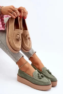 Boto Mokasyny Na Platformie|Mokasyny Damskie Zamszowe*Mokasyny Damskie Na Platformie Z Frędzlami Zielone Mialani