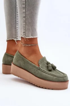 Boto Mokasyny Na Platformie|Mokasyny Damskie Zamszowe*Mokasyny Damskie Na Platformie Z Frędzlami Zielone Mialani