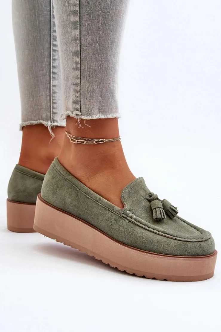 Boto Mokasyny Na Platformie|Mokasyny Damskie Zamszowe*Mokasyny Damskie Na Platformie Z Frędzlami Zielone Mialani