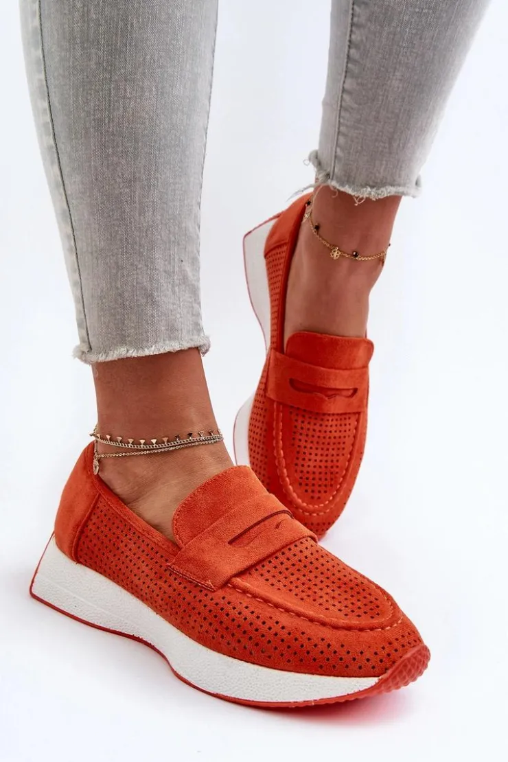 Damskie Boto Mokasyny Damskie Na Platformie Eko Zamszowe Pomarańczowe Inesqua