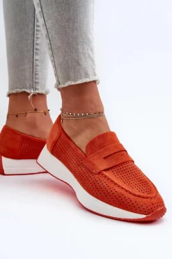 Damskie Boto Mokasyny Damskie Na Platformie Eko Zamszowe Pomarańczowe Inesqua