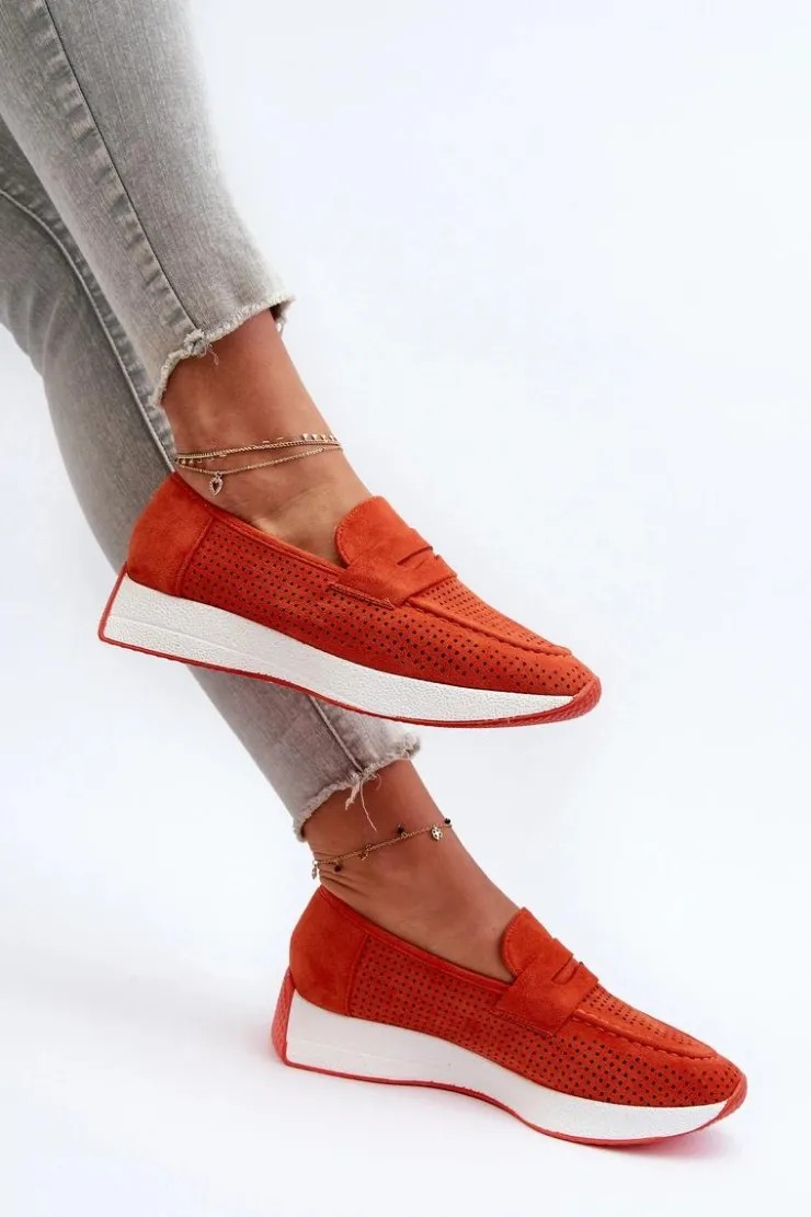 Damskie Boto Mokasyny Damskie Na Platformie Eko Zamszowe Pomarańczowe Inesqua