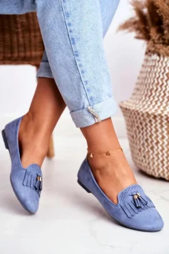 Boto Mokasyny Damskie Zamszowe*Mokasyny Damskie Niebieskie Lordsy Frędzle Therese