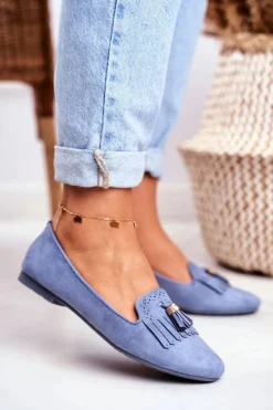Boto Mokasyny Damskie Zamszowe*Mokasyny Damskie Niebieskie Lordsy Frędzle Therese