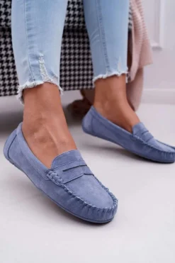 Online Boto Mokasyny Damskie Niebieskie Zamszowe Bolero