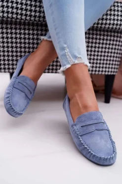 Online Boto Mokasyny Damskie Niebieskie Zamszowe Bolero