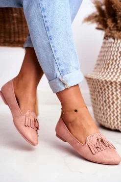 Sale Boto Mokasyny Damskie Różowe Lordsy Frędzle Therese