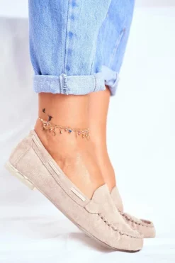 New Buty Sergio Leone Mokasyny Damskie Sergio Leone Zamszowe Beżowe MK722