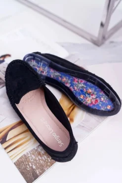 Buty Sergio Leone Mokasyny Damskie Zamszowe*Mokasyny Damskie Sergio Leone Zamszowe Czarne Winted