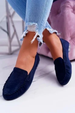 Damskie Buty Sergio Leone Mokasyny Damskie Sergio Leone Zamszowe Granatowe Winted