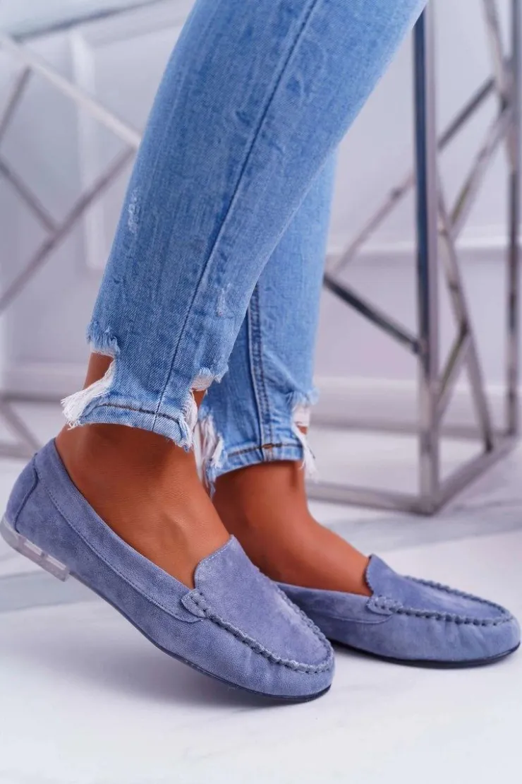 Online Buty Sergio Leone Mokasyny Damskie Sergio Leone Zamszowe Jasnoniebieskie Winted