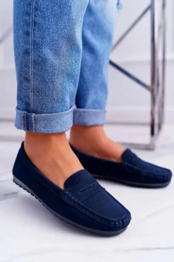 Damskie Damskie buty S.Barski Mokasyny Damskie Skóra Zamszowa Granatowe Tenzion