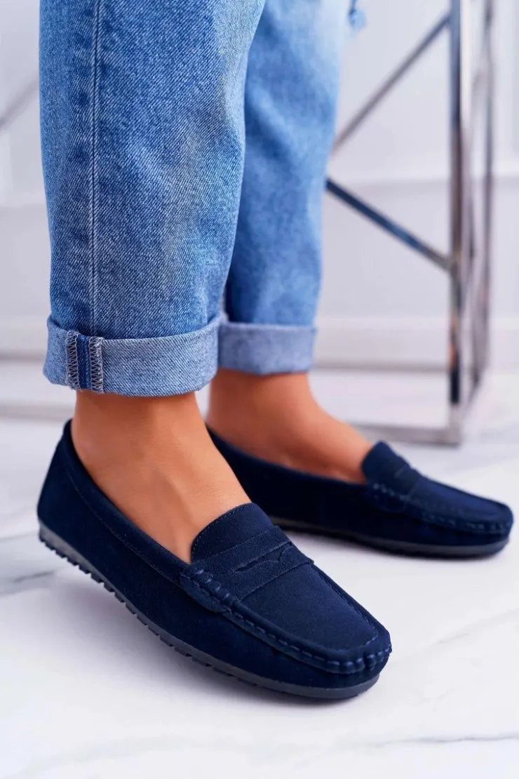 Damskie Damskie buty S.Barski Mokasyny Damskie Skóra Zamszowa Granatowe Tenzion