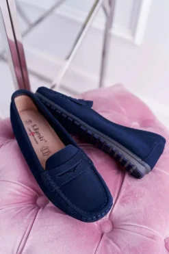 Damskie Damskie buty S.Barski Mokasyny Damskie Skóra Zamszowa Granatowe Tenzion
