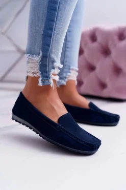 Damskie buty S.Barski Mokasyny Damskie Zamszowe*Mokasyny Damskie Skóra Zamszowa Granatowe Tenzion