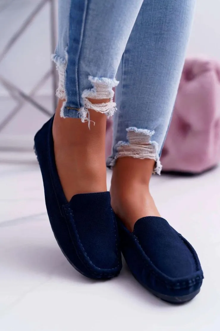 Damskie buty S.Barski Mokasyny Damskie Zamszowe*Mokasyny Damskie Skóra Zamszowa Granatowe Tenzion