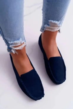 Damskie buty S.Barski Mokasyny Damskie Zamszowe*Mokasyny Damskie Skóra Zamszowa Granatowe Tenzion