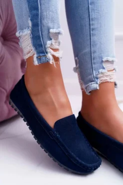 Damskie buty S.Barski Mokasyny Damskie Zamszowe*Mokasyny Damskie Skóra Zamszowa Granatowe Tenzion