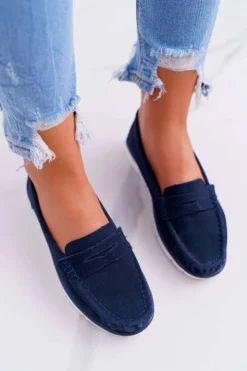 Hot Damskie buty S.Barski Mokasyny Damskie Skóra Zamszowa Granatowe Lauren