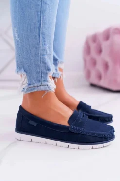 Hot Damskie buty S.Barski Mokasyny Damskie Skóra Zamszowa Granatowe Lauren