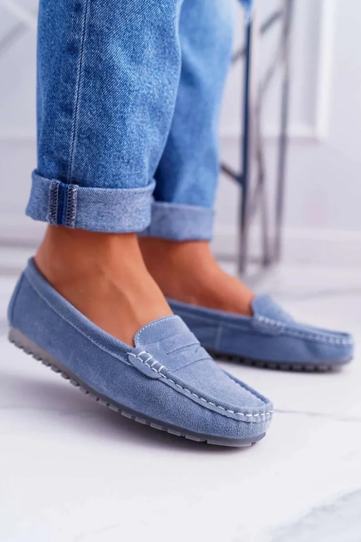 Damskie buty S.Barski Mokasyny Damskie Zamszowe*Mokasyny Damskie Skóra Zamszowa Błękitne Tenzion
