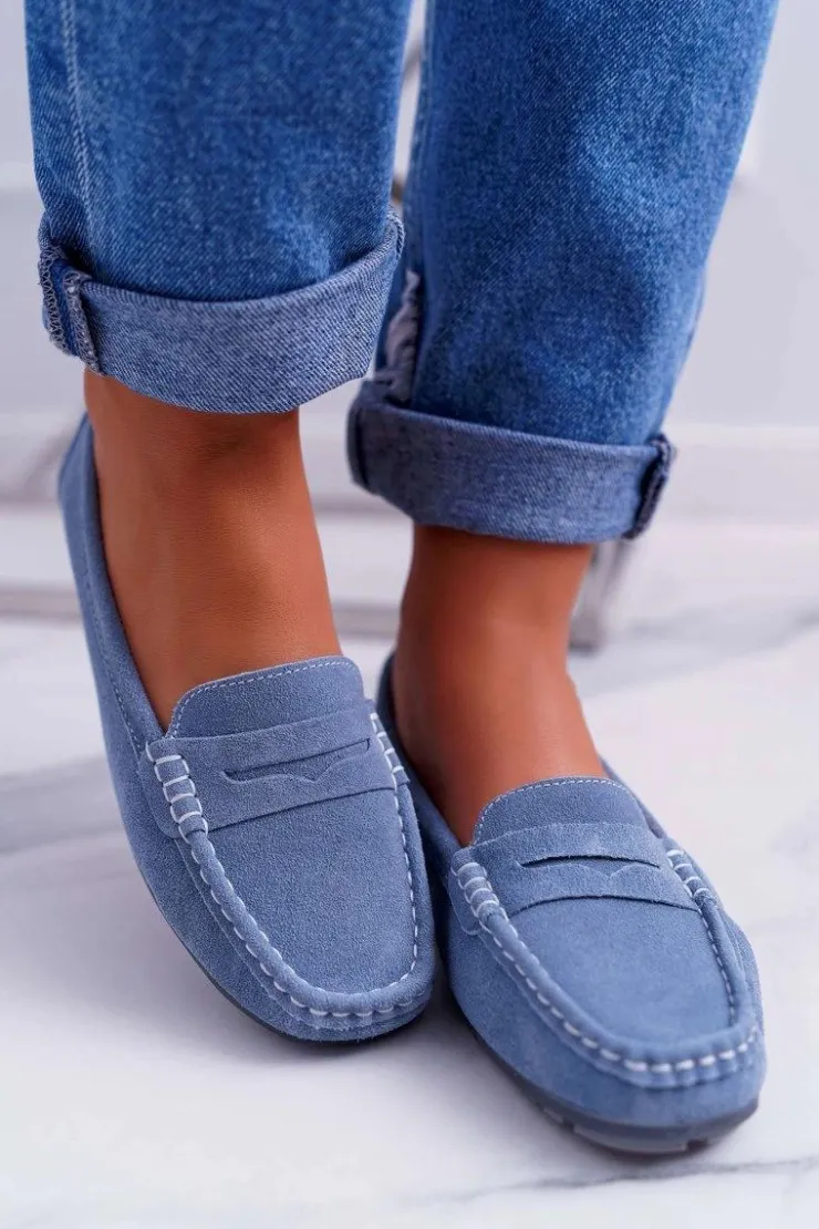 Damskie buty S.Barski Mokasyny Damskie Zamszowe*Mokasyny Damskie Skóra Zamszowa Błękitne Tenzion