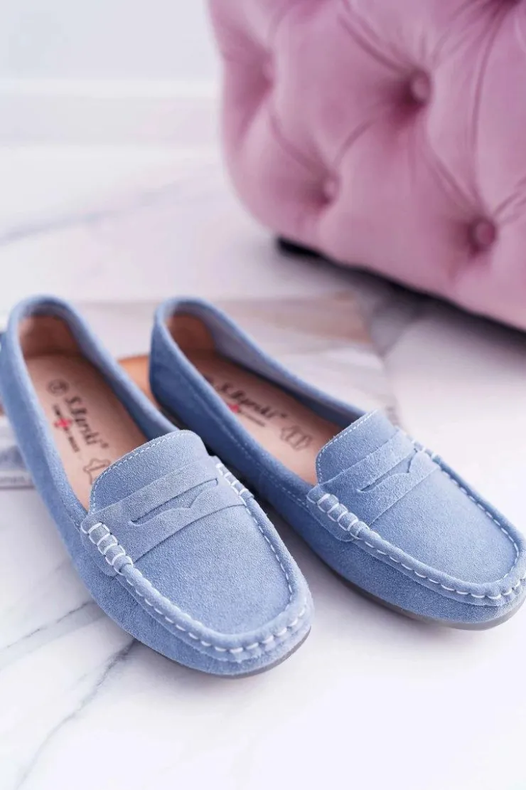 Damskie buty S.Barski Mokasyny Damskie Zamszowe*Mokasyny Damskie Skóra Zamszowa Błękitne Tenzion