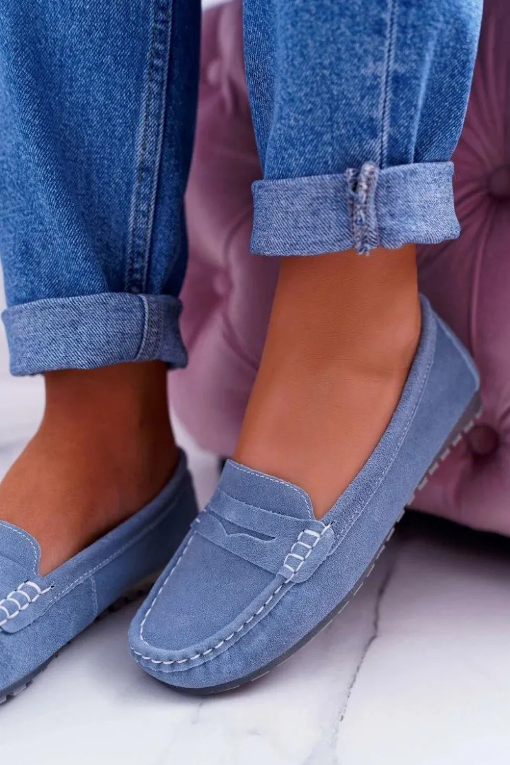 Damskie buty S.Barski Mokasyny Damskie Zamszowe*Mokasyny Damskie Skóra Zamszowa Błękitne Tenzion
