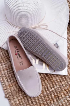 Discount Damskie buty S.Barski Mokasyny Damskie Skóra Zamszowa Beżowe Tenzion